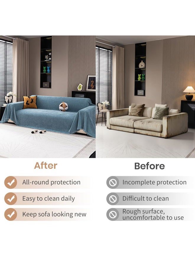 Nobildonna Chenille Couch Cover for Sofa Cover Washable Pet Scratch Couch Covers Tassel Sofa Slipcover for 2 Cushion Couch Furniture Protector Blanket for Living Room,Stone Blue 71"x118" - Image 5