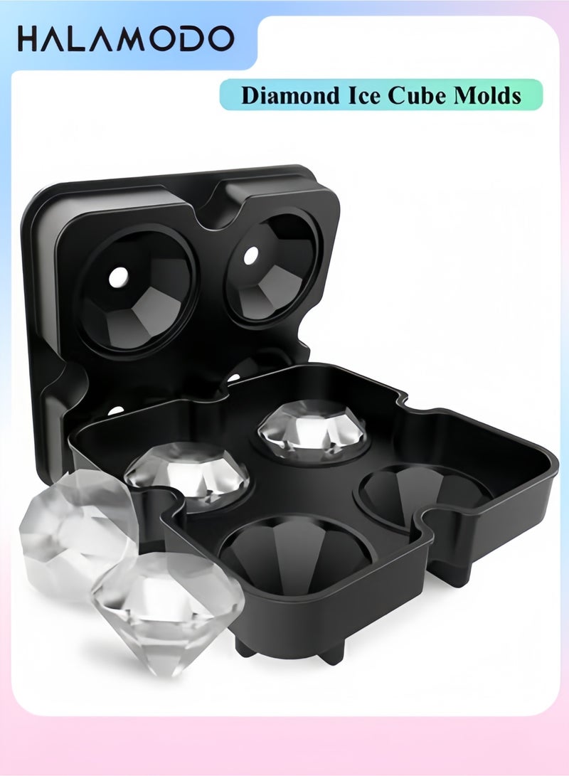 Diamond Ice Cube Molds Large Diamonds Shaped Clear Ice Cubes Mold Silicone Tray Maker Big Size 2 inch Diamond Shape with Lid BPA Free (1 Pack 4 Holes) - Image 1