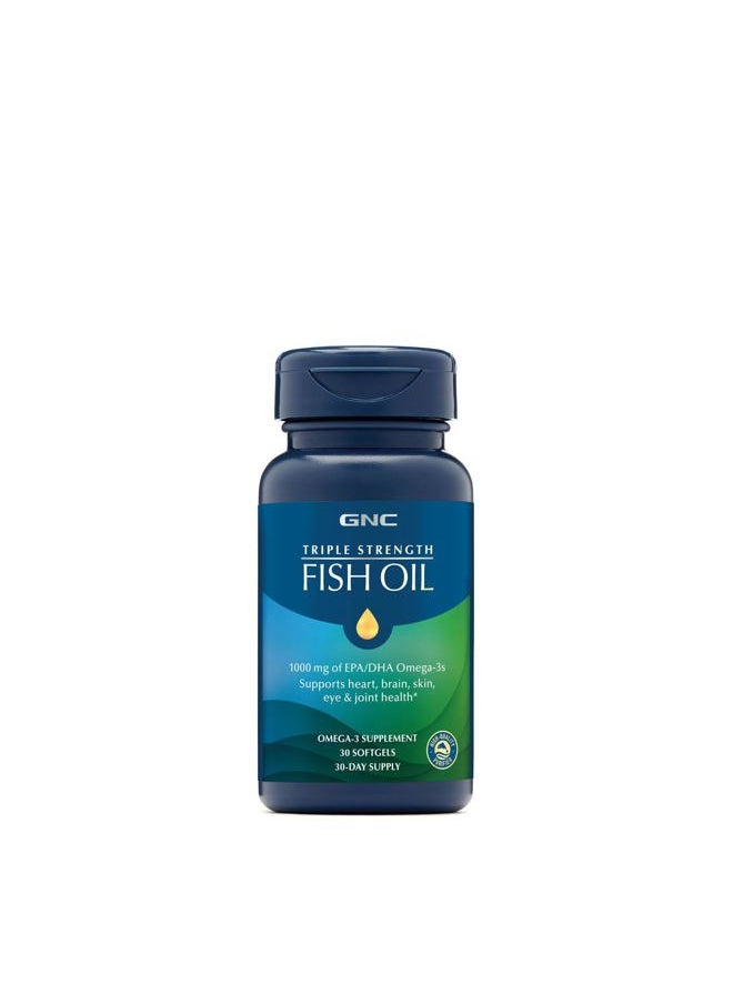 GNC - Triple Strength Omega 3 Fish Oil 1000mg, 30 Count, Supports Joint, Skin, Eye, and Heart Health - Image 1
