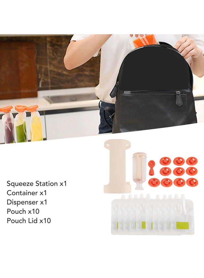 Kids Puree Squeezer, Fruit Juice Dispenser with 10PCS Reusable Pouches, Baby Food Maker, No-Mess Applesauce  Fruit Puree Station, Portable  Hygienic for Travel  Home Use - Image 5
