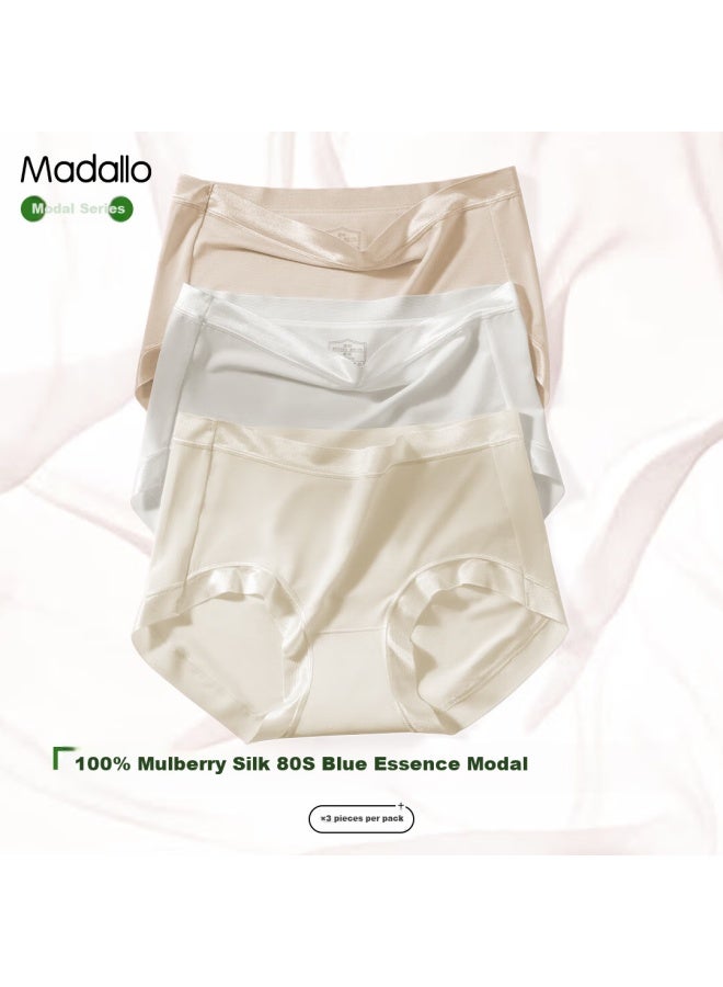 Modal Silk Women'S Seamless Silk Underwear 80S Extended Crotch Ladies Underwear 7A Antibacterial High Waist Underwear 3-Pack - Image 1