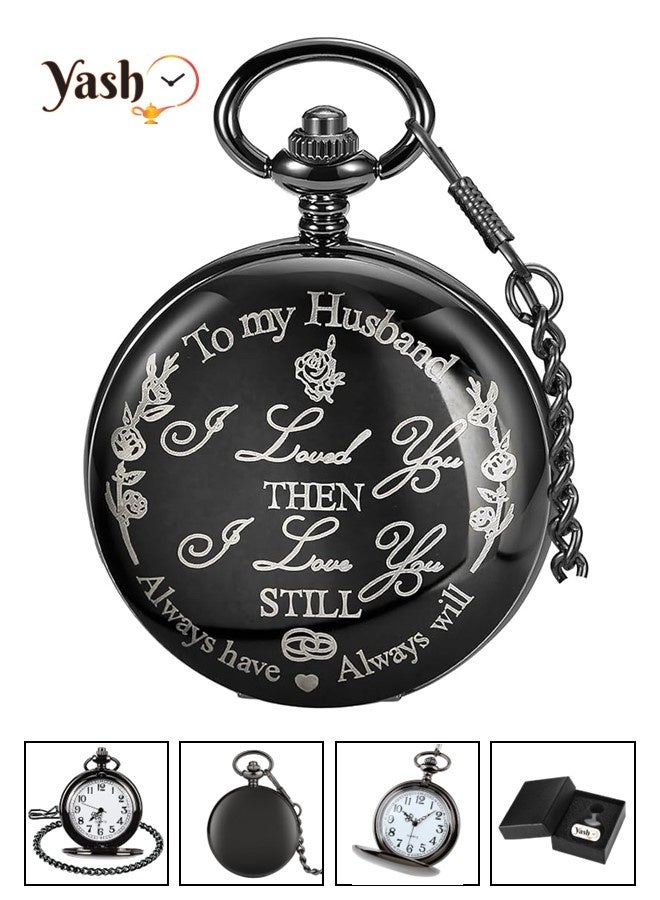 Yash Retro Pocket Watch for Husband I Love You Quartz Timepiece with Chain and Elegant Packaging – A Perfect Gift - Image 1