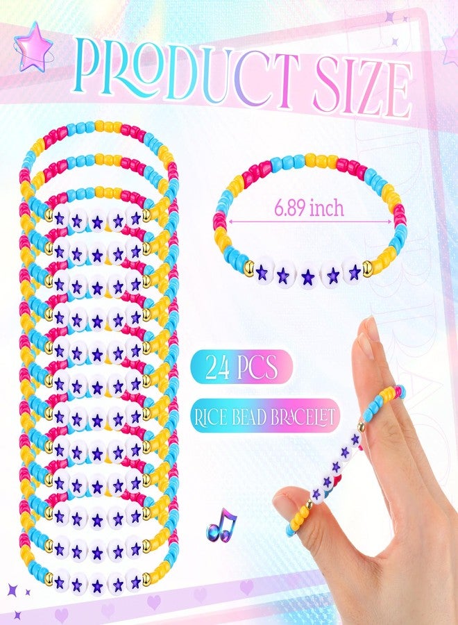 Quelay 24 Pcs K-pop Party Favors K Pop Friendship Bracelets Popular Singer Concert Fans Accessories Bead Bracelets for Kpop Fans Party Birthday Decorations(Rose Red, Yellow, Blue,Star) - Image 2