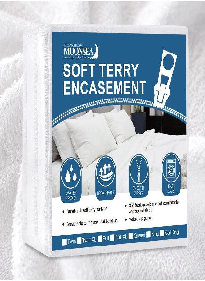 Moonsea King Size Mattress Protector Zippered,Ultra Soft Terry Surface Mattress Encasement, 6-Side Waterproof, Durable Zipper, Noiseless, for King Mattress Protector 76'' X 80''(11/12/13/14 Inch)  - Image 1