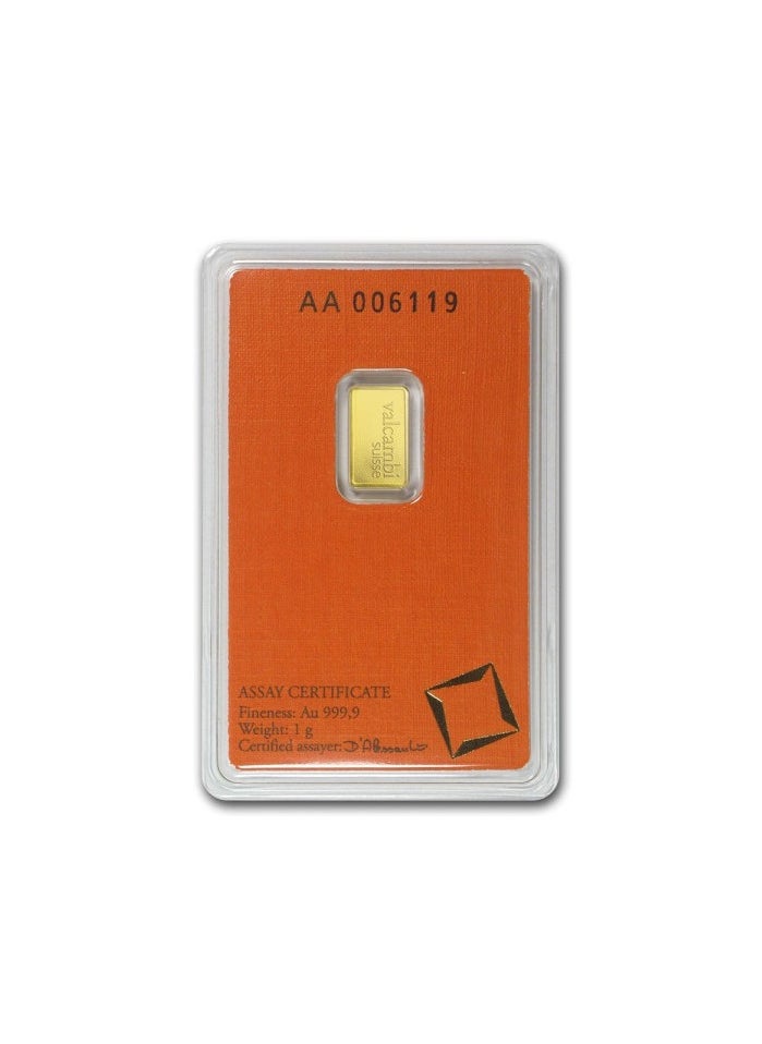 valcambi - Valcambi Suisse 1 grm Pure 999.9 Fine Gold Bar 24KT - 1 Gram RAK GOLD - Image 1