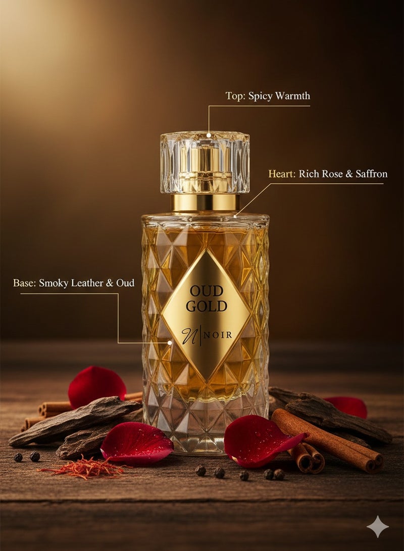 نوير عود ذهبي ماء عطر – عود غني، زعفران وجلد، عطر قوي يدوم طويلاً،  مل - Image 3