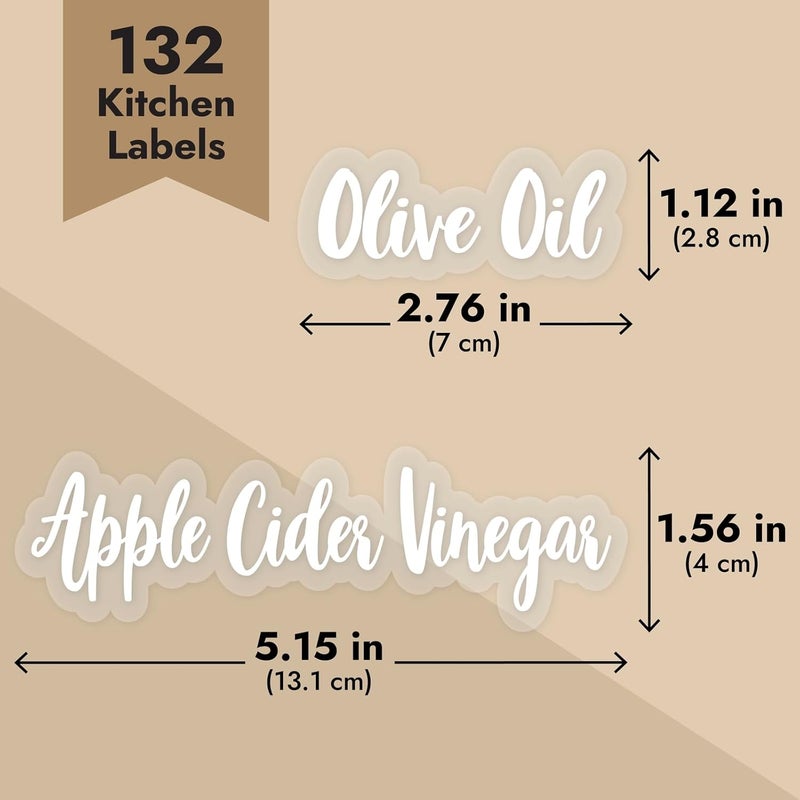 Talented Kitchen 132 White Cursive Oil and Vinegar Labels for Bottles, Clear Preprinted Condiments Stickers for Squeeze Dispensers, Kitchen Pantry Organization - Image 5