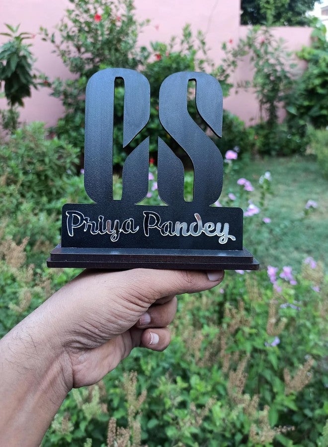 Taxton Custom Company Secretary (CS) Name Plate - 5x5 Inches Black MDF - Silver Acrylic Name - Tabletop Stand Included! Elevate Your Office Aesthetic - Image 2
