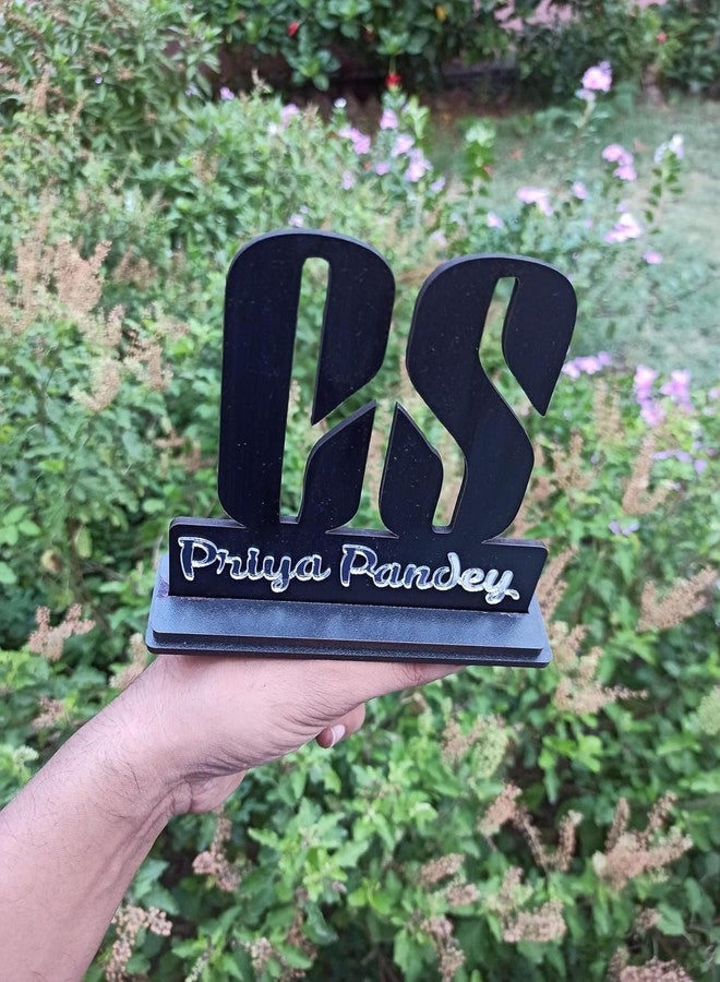 Taxton Custom Company Secretary (CS) Name Plate - 5x5 Inches Black MDF - Silver Acrylic Name - Tabletop Stand Included! Elevate Your Office Aesthetic - Image 4