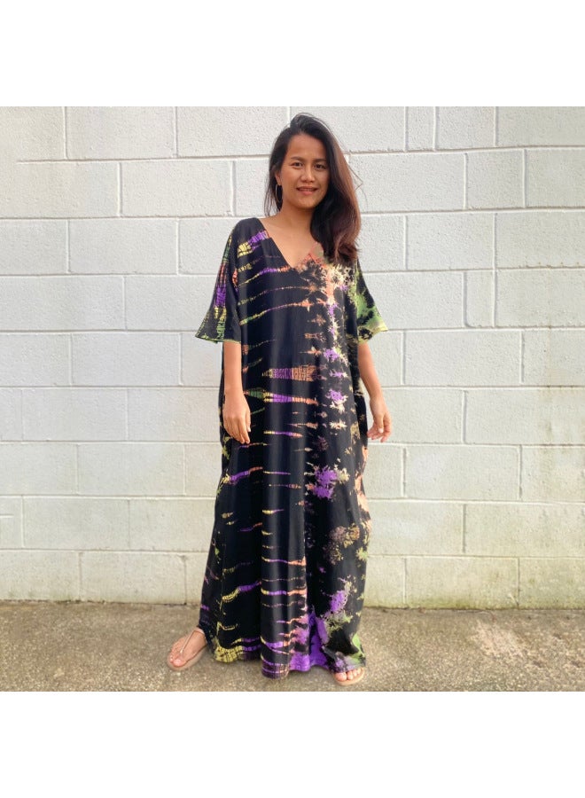 European And American Vacation Gown Beach Blouse Large Size Swimwear Sunscreen Shirt Bikini Blouse Skirt 30 Color Amazon-Color:18 Black Ink Tie Dye-  - Image 1