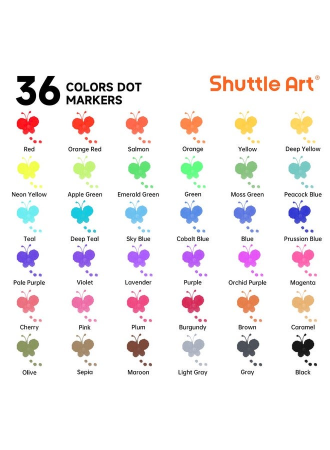 Shuttle Art Dot Markers, 36 Colors Washable with 135 Activity Sheets, 5 Activity Books, Fun Art Supplies for Kids Toddlers and Preschoolers, Non Toxic Water-Based Paint Daubers, Dot Art Markers - Image 2