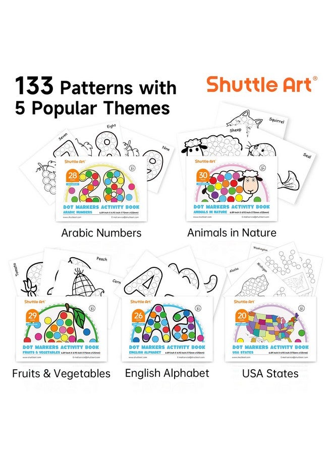 Shuttle Art Dot Markers, 36 Colors Washable with 135 Activity Sheets, 5 Activity Books, Fun Art Supplies for Kids Toddlers and Preschoolers, Non Toxic Water-Based Paint Daubers, Dot Art Markers - Image 3