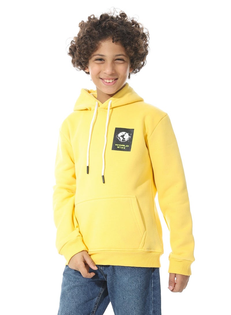 Andora Printed Back & Badge Boys Hoodie_Yellow - Image 1