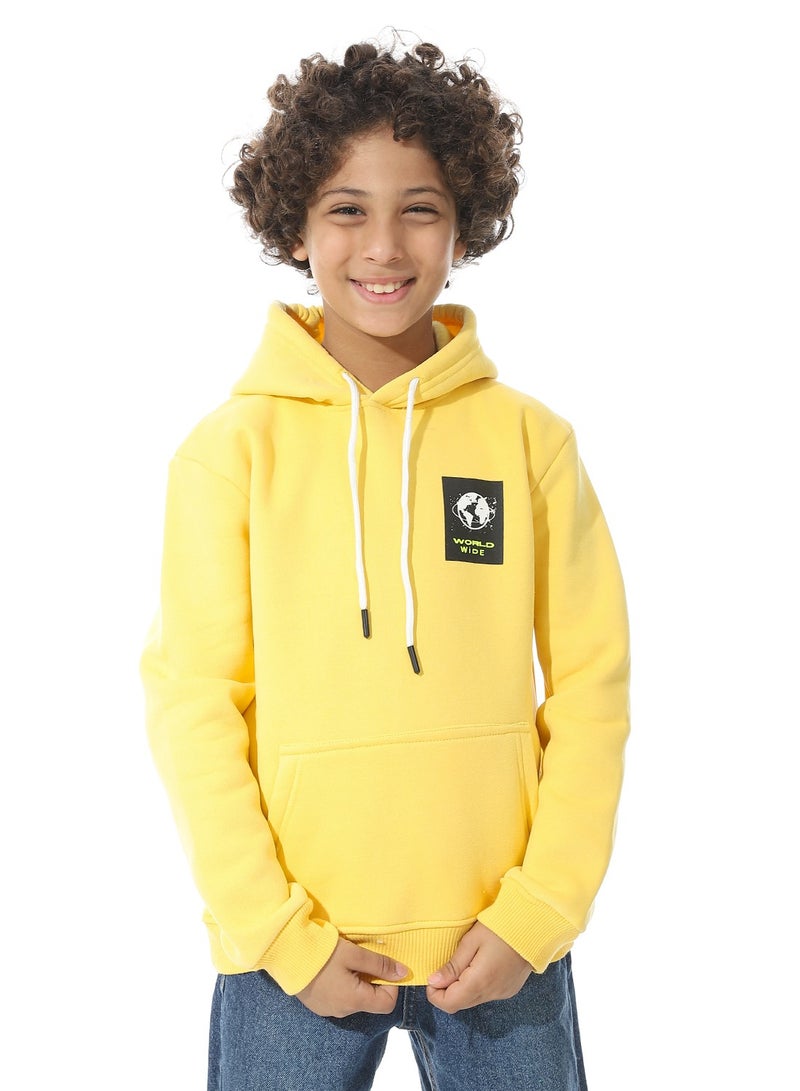 Andora Printed Back & Badge Boys Hoodie_Yellow - Image 2