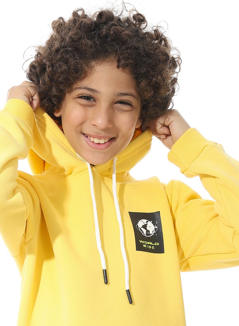 Andora Printed Back & Badge Boys Hoodie_Yellow - Image 4