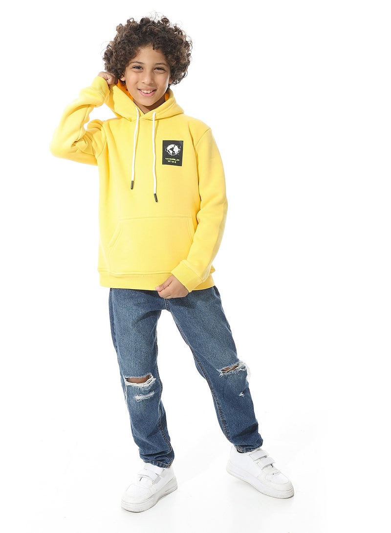 Andora Printed Back & Badge Boys Hoodie_Yellow - Image 5