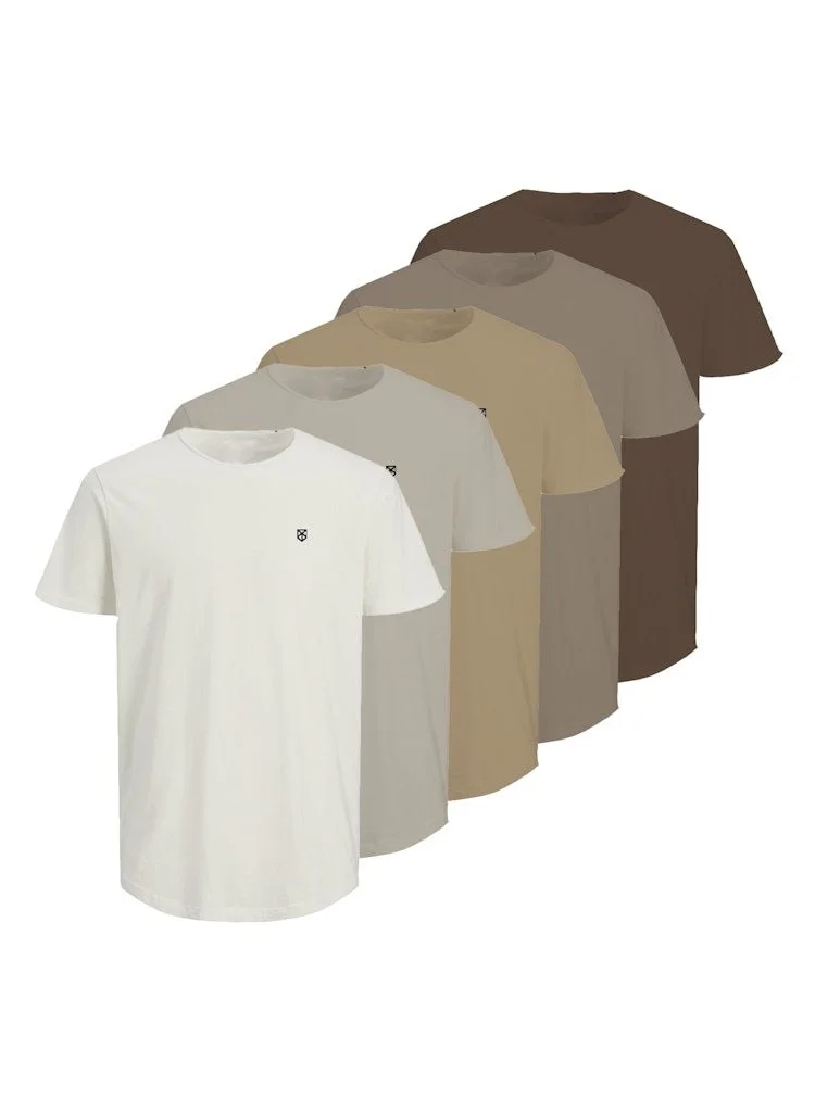 JACK & JONES 5 Pack Chest Print Regular Fit T-Shirt