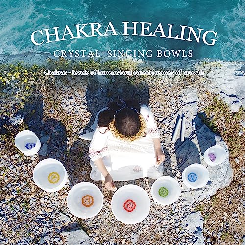 CVNC 440HZ 6"-12" Set of 7 Paternoster Frosted Quartz Crystal Singing Bowl Set for Chakra Healing with 2 pcs Carrying Case - Image 3