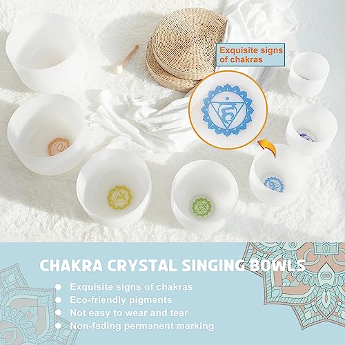 CVNC 440HZ 6"-12" Set of 7 Paternoster Frosted Quartz Crystal Singing Bowl Set for Chakra Healing with 2 pcs Carrying Case - Image 2