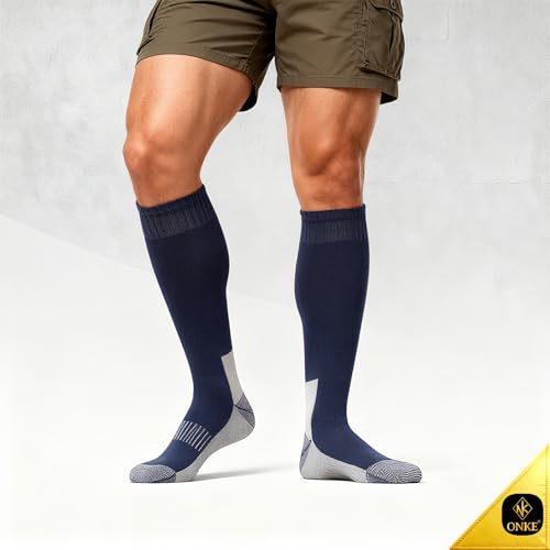 ONKE Max Full Cushion Knee High Socks for Men Steel Toe Work Boot Over the Calf OTC Moisture Wicking Thermal Hiking Hunting(NavyBlue L) - Image 3