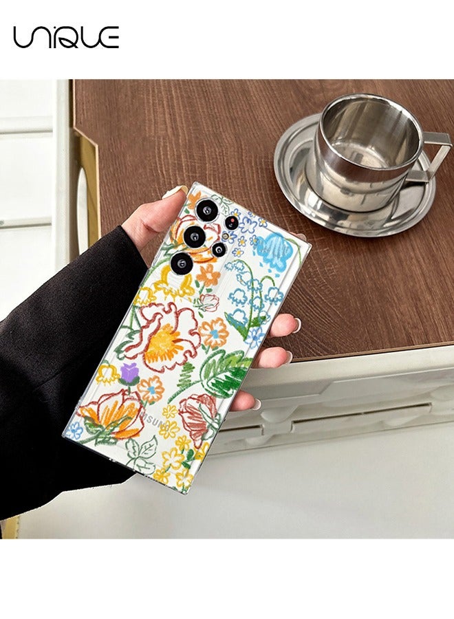 يونيك متوافق مع حافظات Samsung Galaxy S25 Ultra - جراب هاتف مطلي بالطلاء الزيتي - جراب هاتف شفاف بزهرة مطلية - حافظات TPU Slim مقاومة للصدمات - Image 3