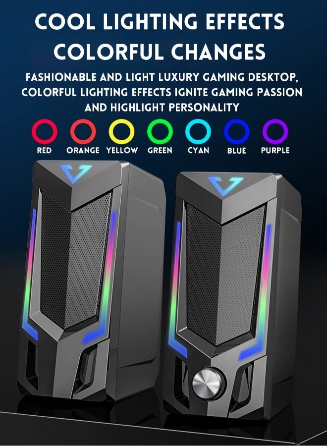 صدى مكبر صوت كمبيوتر RGB-Bluetooth، مكبر صوت مكتبي، مكبر صوت لابتوب، مكبر صوت ستيريو مكتبي، يعمل بالطاقة عبر USB، مع إضاءة LED محيطة - Image 3