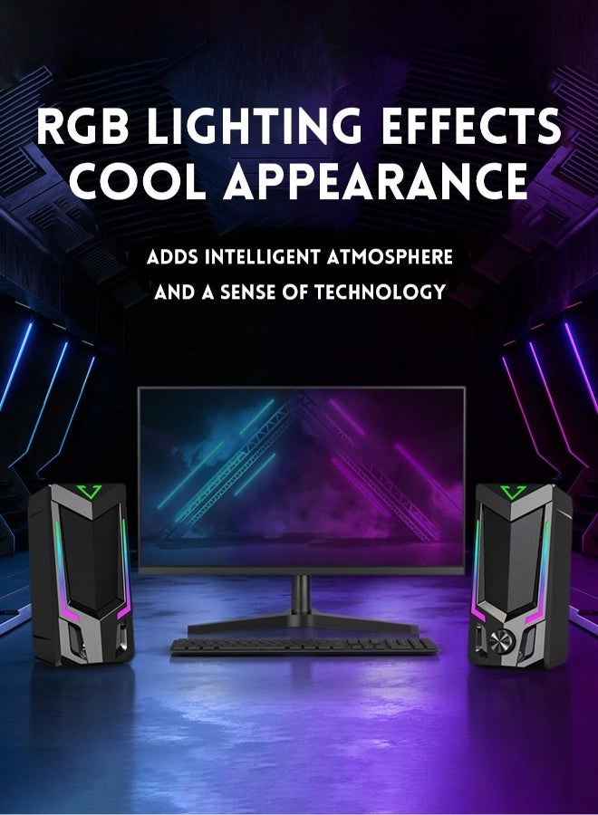 صدى مكبر صوت كمبيوتر RGB-Bluetooth، مكبر صوت مكتبي، مكبر صوت لابتوب، مكبر صوت ستيريو مكتبي، يعمل بالطاقة عبر USB، مع إضاءة LED محيطة - Image 5