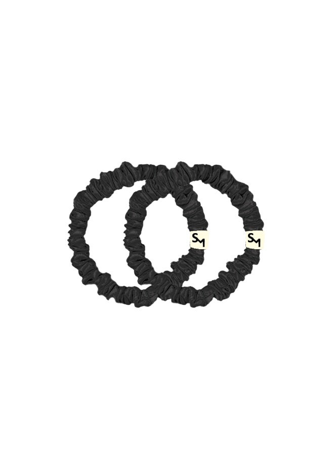 Silk Me Pure Mulberry Silk Scrunchie - Hair Nourishment - Hypoallergenic and Anti bacterial properties - Hair Hydration - Slim - Set of 2 (Black) - Image 1