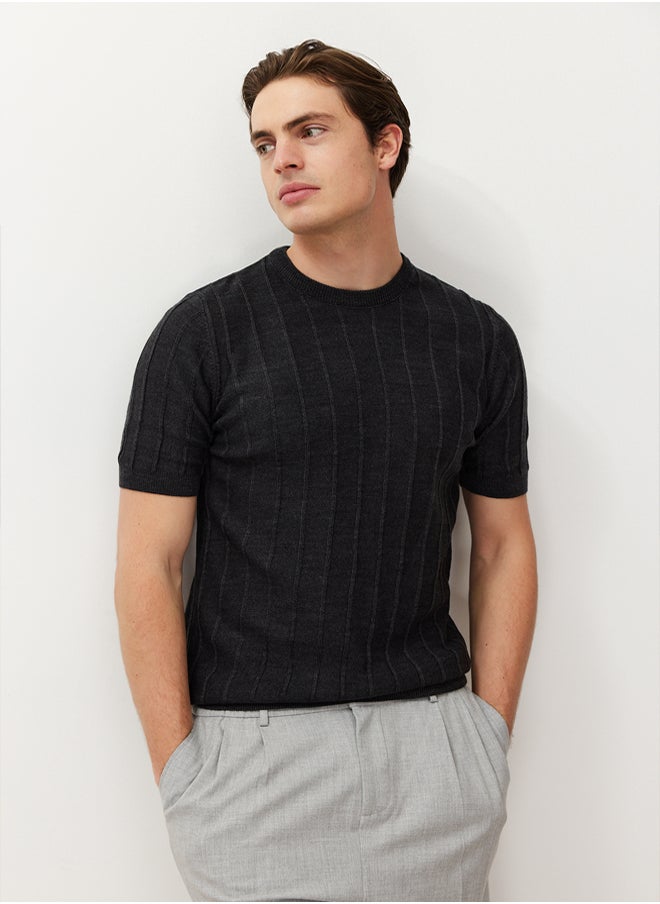 trendyol Anthracite Slim-Narrow Fit Cotton Crew Neck Basic Knitwear T-shirt  - Image 1