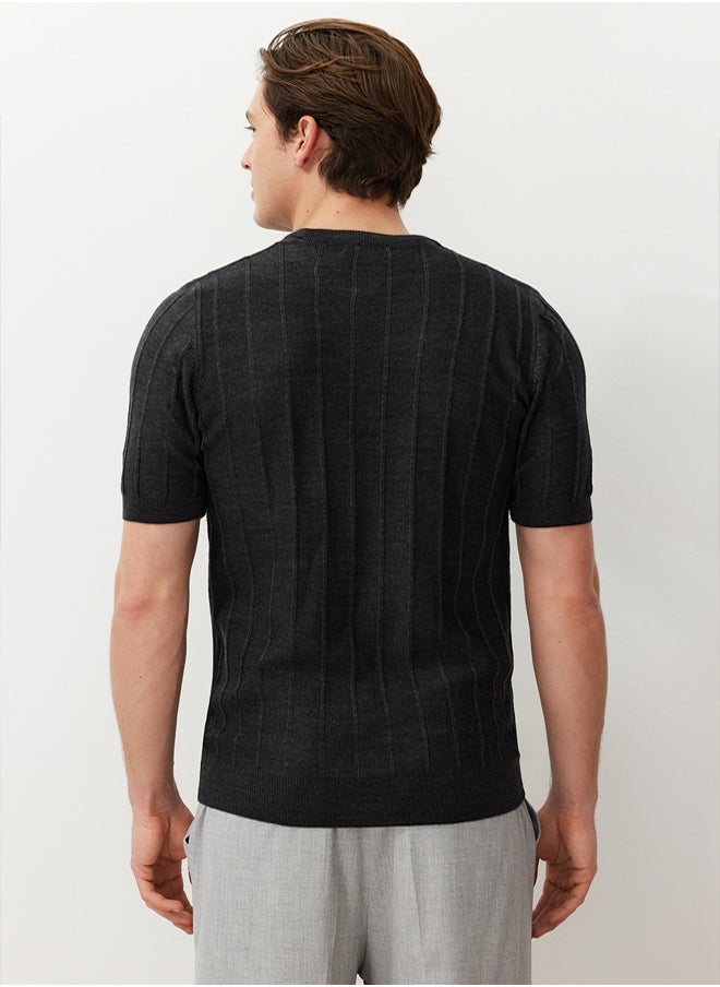 trendyol Anthracite Slim-Narrow Fit Cotton Crew Neck Basic Knitwear T-shirt  - Image 2