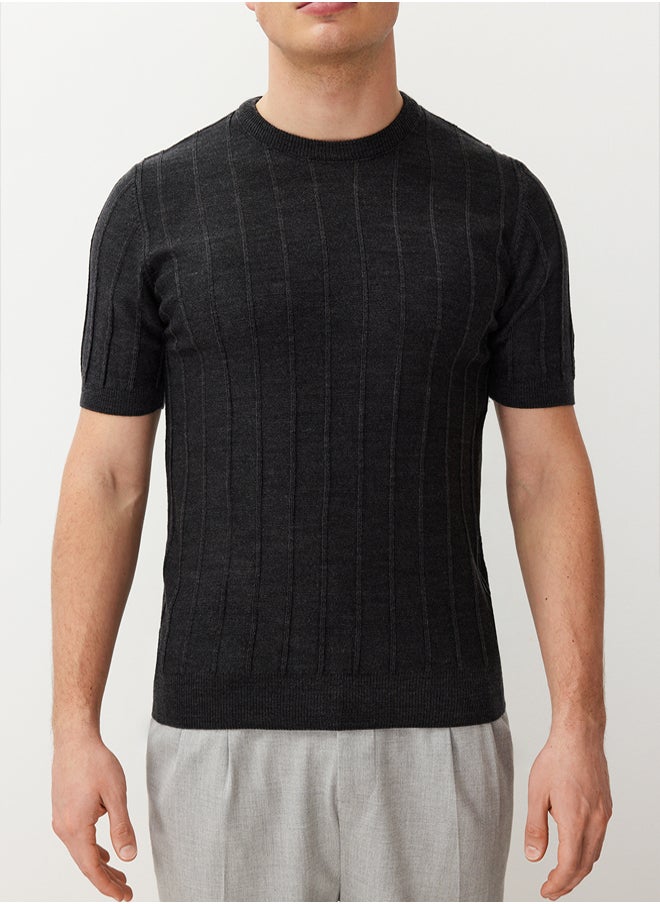 trendyol Anthracite Slim-Narrow Fit Cotton Crew Neck Basic Knitwear T-shirt  - Image 5