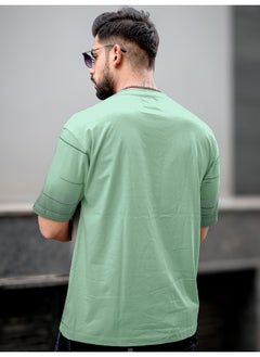 Mens Spray Print Round Neck 3/4th Sleeve Berly Green Cotton Oversized T-Shirt - pzsku/ZECD64B3FC630C243D804Z/45/_/1729574827/e96648f0-f0e0-4760-b76c-ad16a70f9015