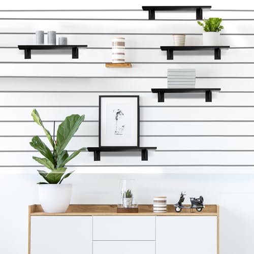 Tcevily 3 Pack Wooden Slatwall Shelf, 24" x 12" Slat Wall Shelves with Metal Brackets Heavy Duty Slatwall Shelving Organizer Accessories for Home Garage (3, 11.8" x 23.6") - Image 5