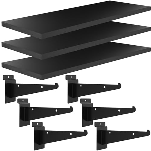 Tcevily 3 Pack Wooden Slatwall Shelf, 24" x 12" Slat Wall Shelves with Metal Brackets Heavy Duty Slatwall Shelving Organizer Accessories for Home Garage (3, 11.8" x 23.6") - Image 1
