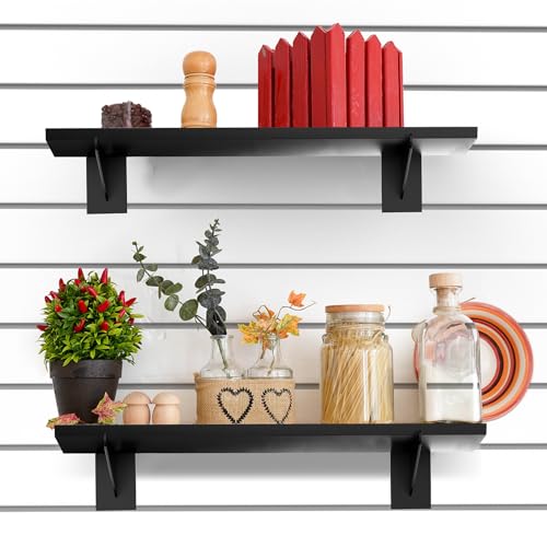 Tcevily 3 Pack Wooden Slatwall Shelf, 24" x 12" Slat Wall Shelves with Metal Brackets Heavy Duty Slatwall Shelving Organizer Accessories for Home Garage (3, 11.8" x 23.6") - Image 3