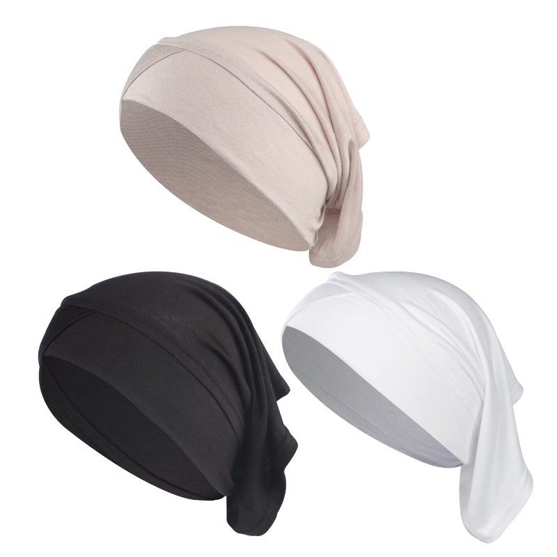 PURFUN 3 Pcs Muslim Inner Hijab Caps Women Solid Color Turban Underscarf Under Hijab Caps Stretchy Breathable Full Cover Undercap Tube Bonnet Under Scarf Hats Beanie - Image 2