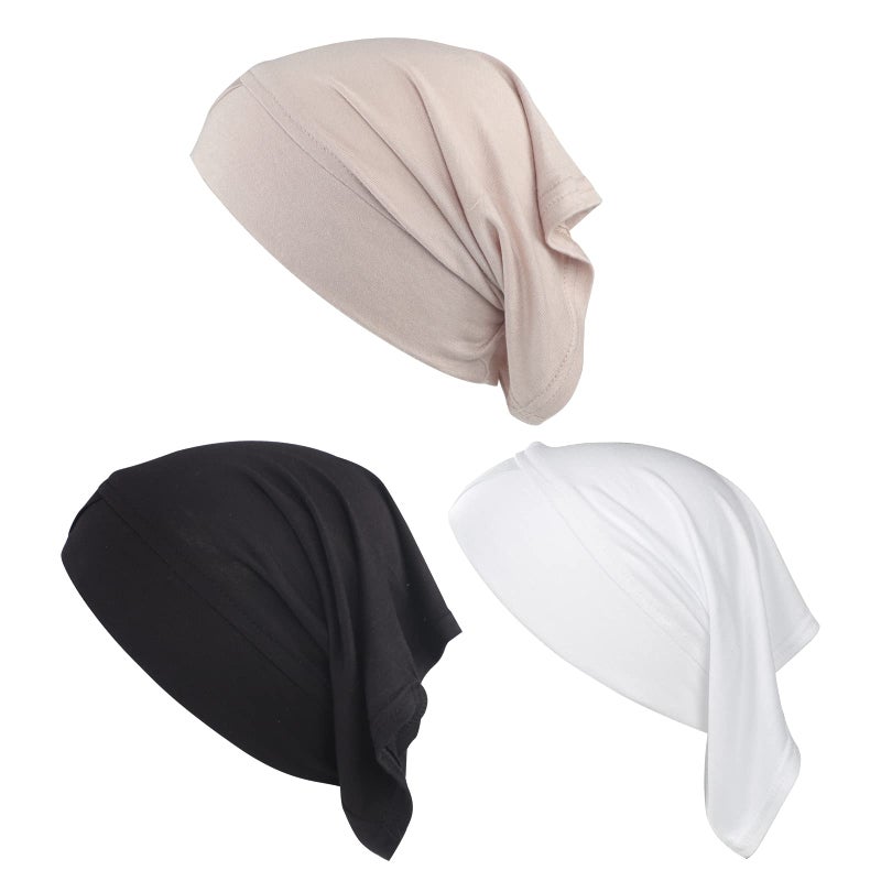 PURFUN 3 Pcs Muslim Inner Hijab Caps Women Solid Color Turban Underscarf Under Hijab Caps Stretchy Breathable Full Cover Undercap Tube Bonnet Under Scarf Hats Beanie - Image 3