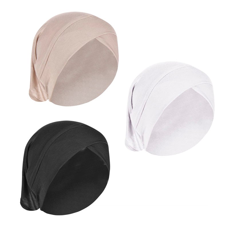 PURFUN 3 Pcs Muslim Inner Hijab Caps Women Solid Color Turban Underscarf Under Hijab Caps Stretchy Breathable Full Cover Undercap Tube Bonnet Under Scarf Hats Beanie - Image 1