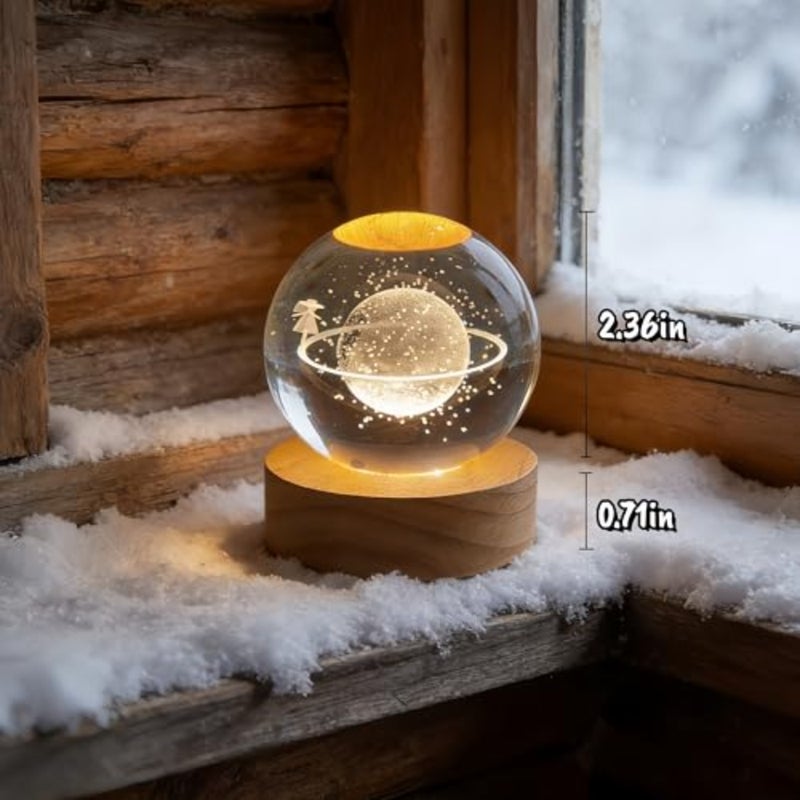 Galaxy Crystal Ball Night Light, Warm LED Lamp for Teens and Girls K9 Crystal Sphere Lamp with Wooden Base, Trendy Decor and Gifts for Bedroom - Image 2
