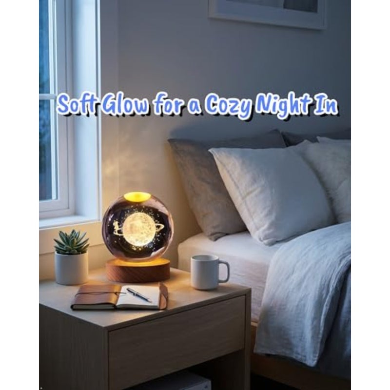 Galaxy Crystal Ball Night Light, Warm LED Lamp for Teens and Girls K9 Crystal Sphere Lamp with Wooden Base, Trendy Decor and Gifts for Bedroom - Image 5