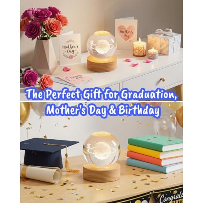 Galaxy Crystal Ball Night Light, Warm LED Lamp for Teens and Girls K9 Crystal Sphere Lamp with Wooden Base, Trendy Decor and Gifts for Bedroom - Image 4