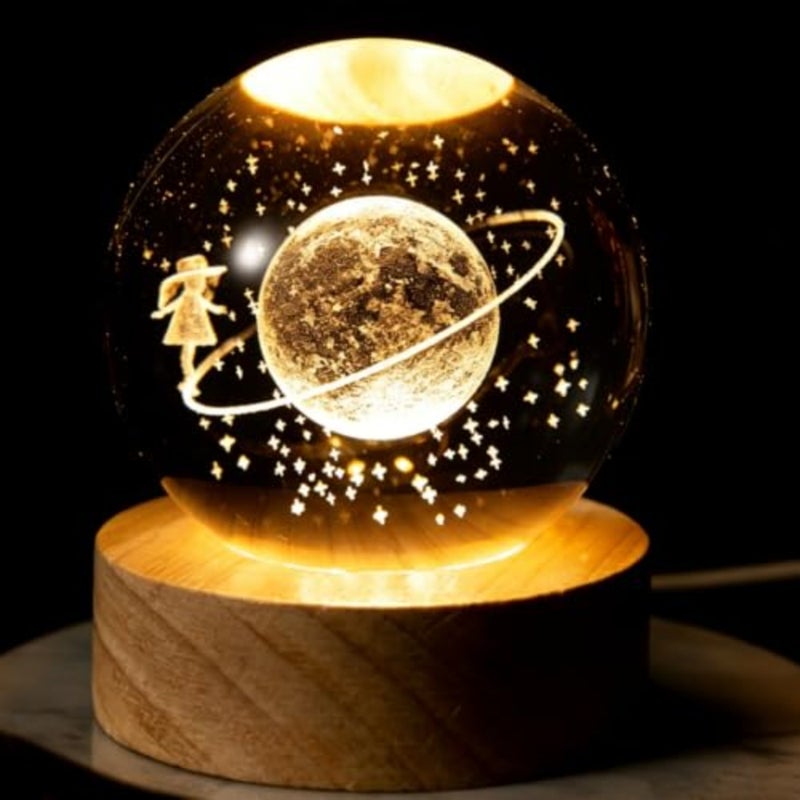 Galaxy Crystal Ball Night Light, Warm LED Lamp for Teens and Girls K9 Crystal Sphere Lamp with Wooden Base, Trendy Decor and Gifts for Bedroom - Image 1