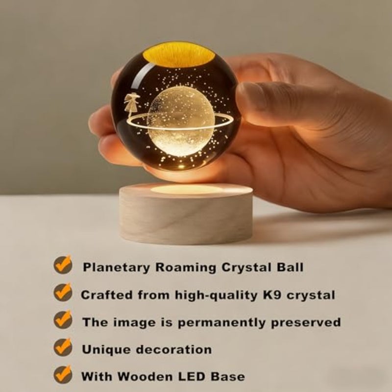 Galaxy Crystal Ball Night Light, Warm LED Lamp for Teens and Girls K9 Crystal Sphere Lamp with Wooden Base, Trendy Decor and Gifts for Bedroom - Image 3