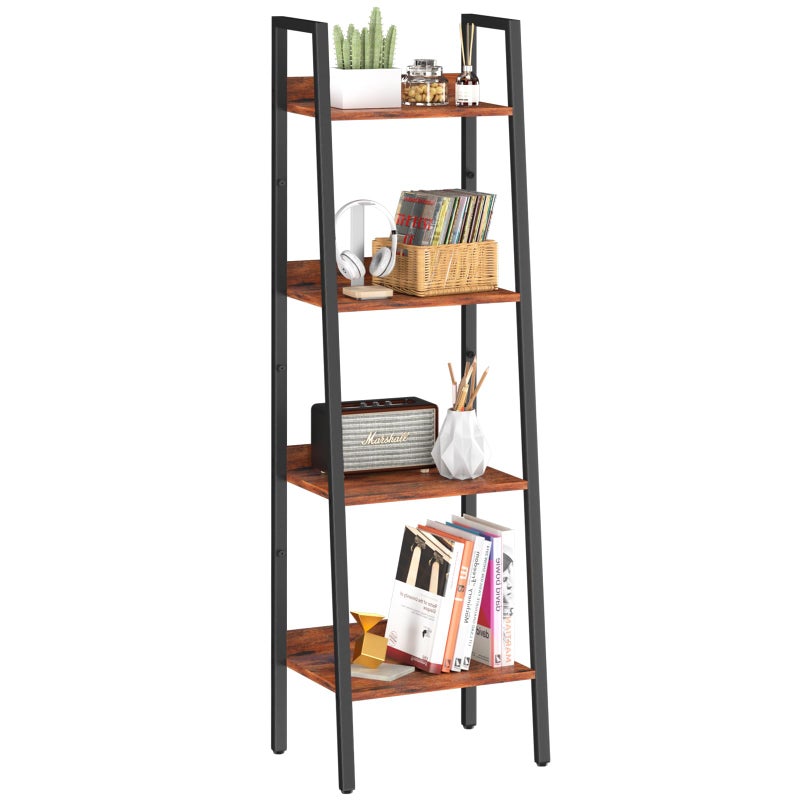 Yoobure Ladder Shelf, 4 Tier Tall Ladder Bookshelf Corner Shelf, Industrial Book Shelf Ladder Bookcase Narrow, Standing Storage Shelves Display Shelf for Bedroom Living Room Office Kitchen Bathroom - Image 1