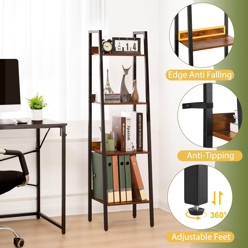 Yoobure Ladder Shelf, 4 Tier Tall Ladder Bookshelf Corner Shelf, Industrial Book Shelf Ladder Bookcase Narrow, Standing Storage Shelves Display Shelf for Bedroom Living Room Office Kitchen Bathroom - Image 4