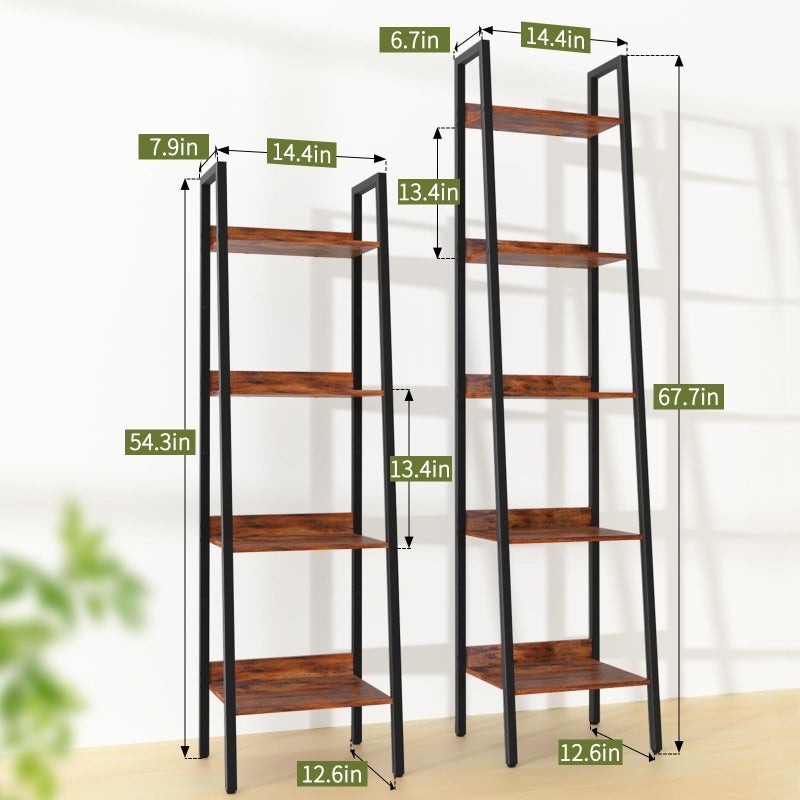 Yoobure Ladder Shelf, 4 Tier Tall Ladder Bookshelf Corner Shelf, Industrial Book Shelf Ladder Bookcase Narrow, Standing Storage Shelves Display Shelf for Bedroom Living Room Office Kitchen Bathroom - Image 3