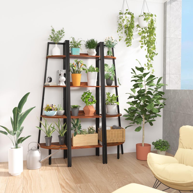 Yoobure Ladder Shelf, 4 Tier Tall Ladder Bookshelf Corner Shelf, Industrial Book Shelf Ladder Bookcase Narrow, Standing Storage Shelves Display Shelf for Bedroom Living Room Office Kitchen Bathroom - Image 5