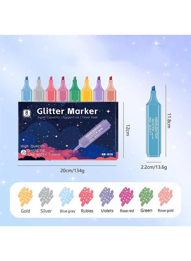 ليمون ٨ قطع من أقلام التحديد اللامعة المعدنية، بألوان هادئة مع رؤوس مشطوفة، وعرض خطوط مرن، وحبر مائي مقاوم للتلطخ لتدوين ملاحظات براق. - Image 2