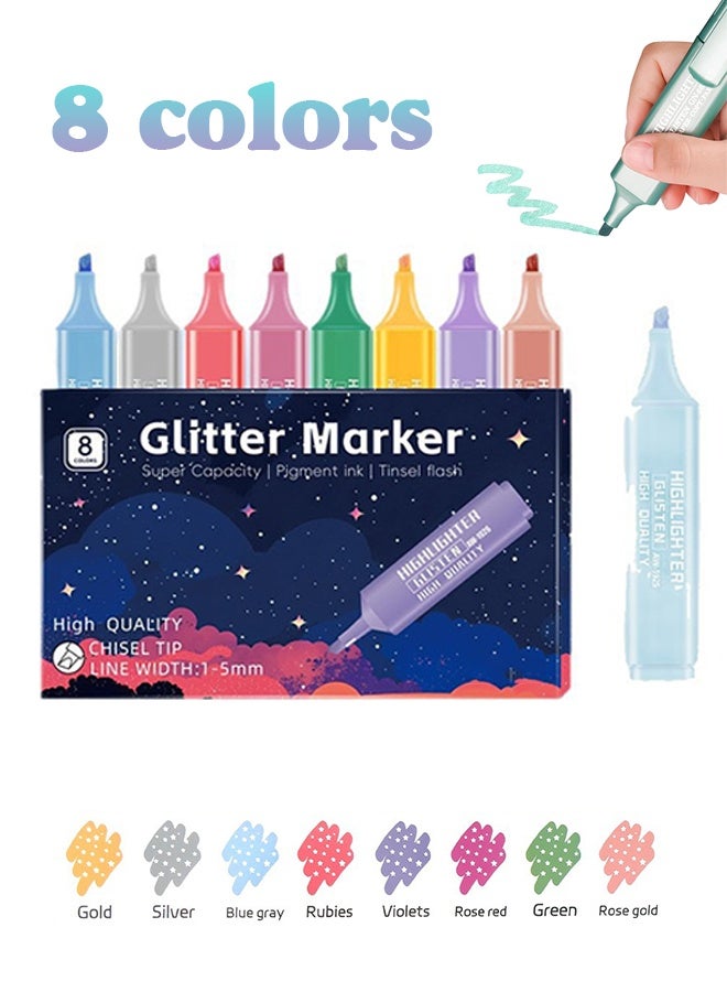 ليمون ٨ قطع من أقلام التحديد اللامعة المعدنية، بألوان هادئة مع رؤوس مشطوفة، وعرض خطوط مرن، وحبر مائي مقاوم للتلطخ لتدوين ملاحظات براق. - Image 1