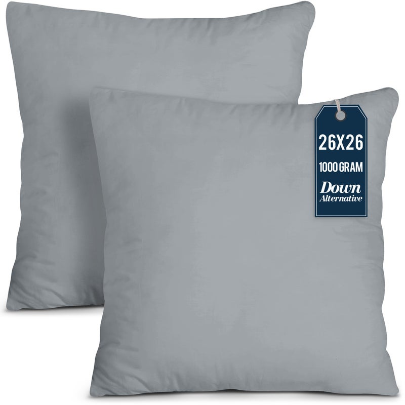Utopia Bedding Throw Pillows Insert Pack of 2 Grey  26 x 26 Inches Bed and Couch Pillows  Indoor Decorative Pillow